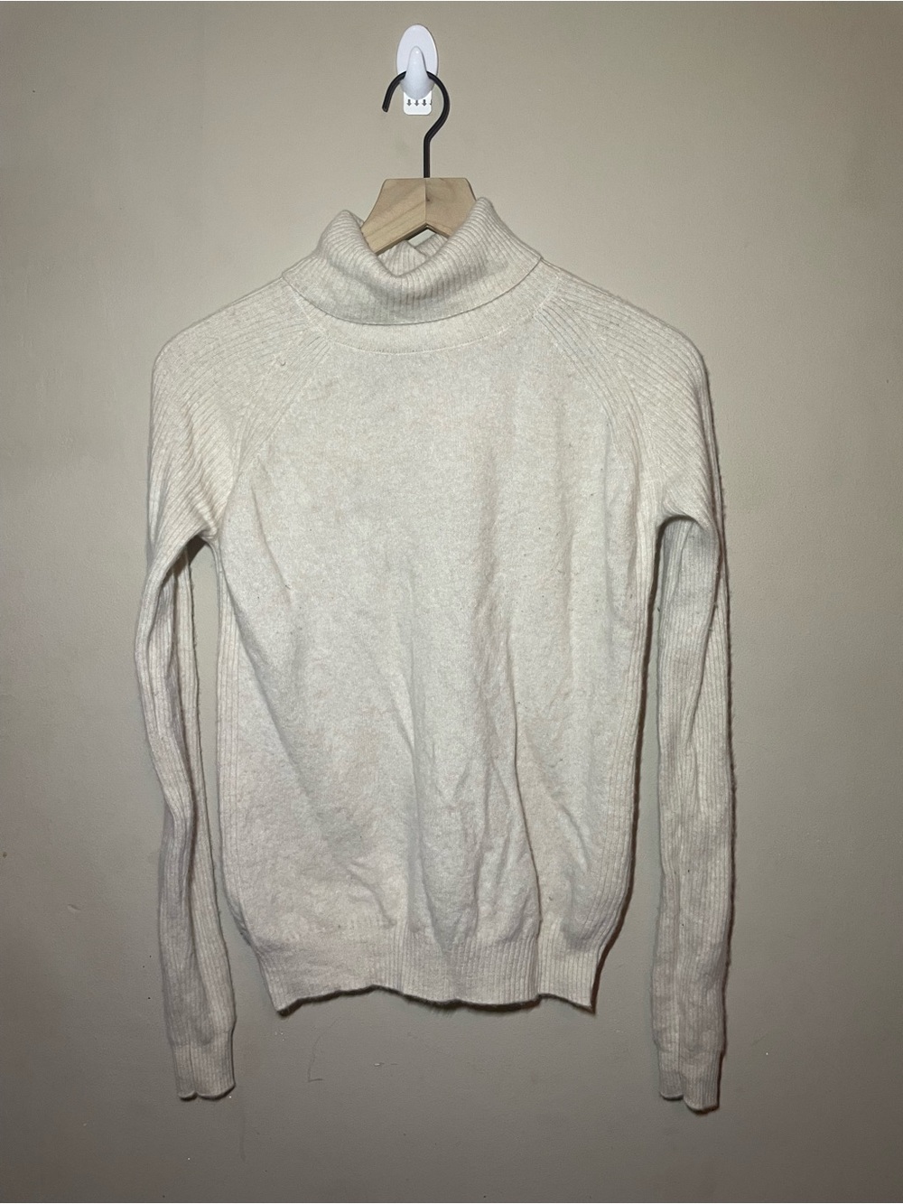 LINY XIN Pure Merino Wool Turtleneck Sweater Cream Ribbed No Size Tag